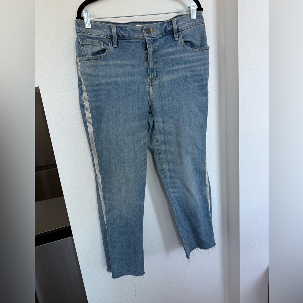 Lane Bryant Blue Cropped Jeans with Rhinestone Side Stripe